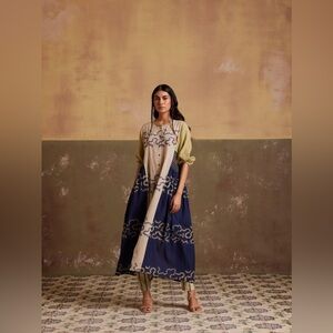 Cord Studios India Women's Indigo & Ivory Flowy Embroidered Dress Size XL